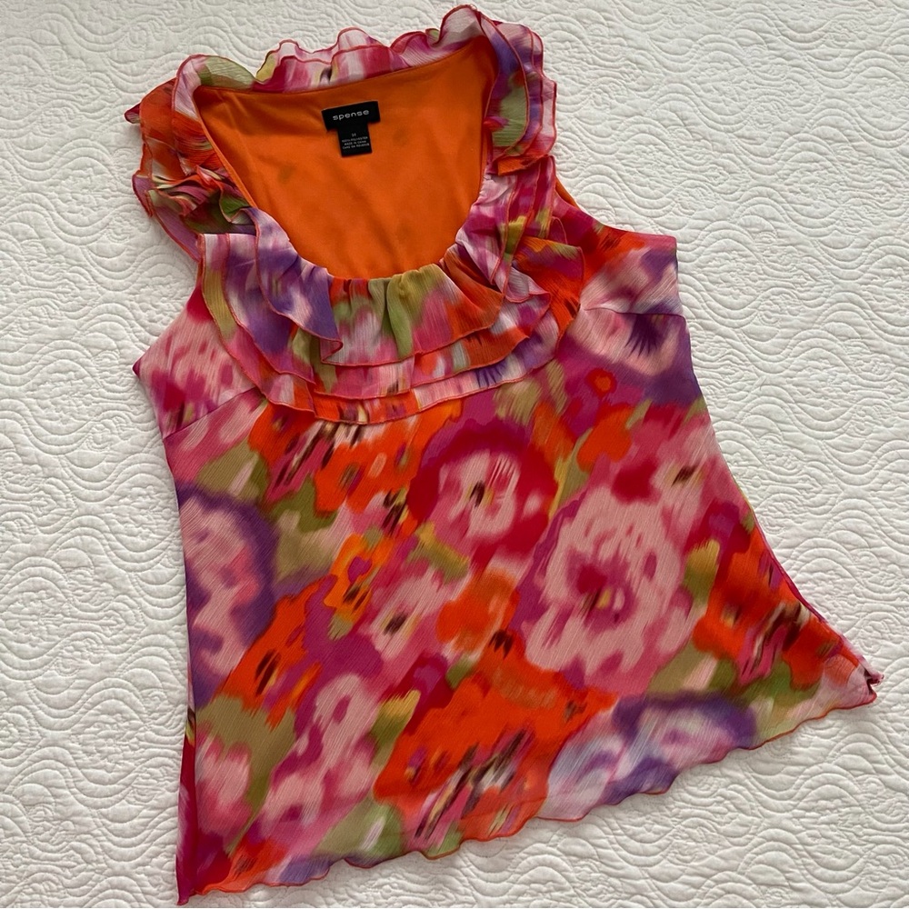 Spense Sleeveless Blouse Watercolor Floral Size M - Picture 5 of 15